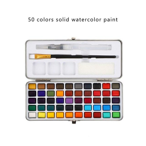 High-quality 50-color solid watercolor